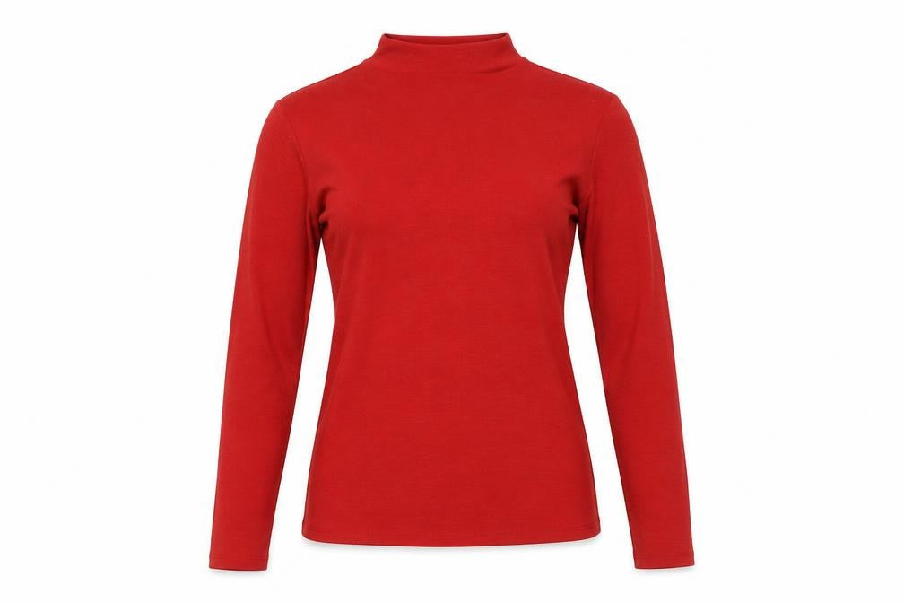 Mango Women's Red Long Sleeve Mock Neck T-Shirt Size 10