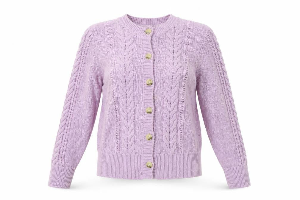 AND/OR Women's Purple Cable-Knit Cardigan