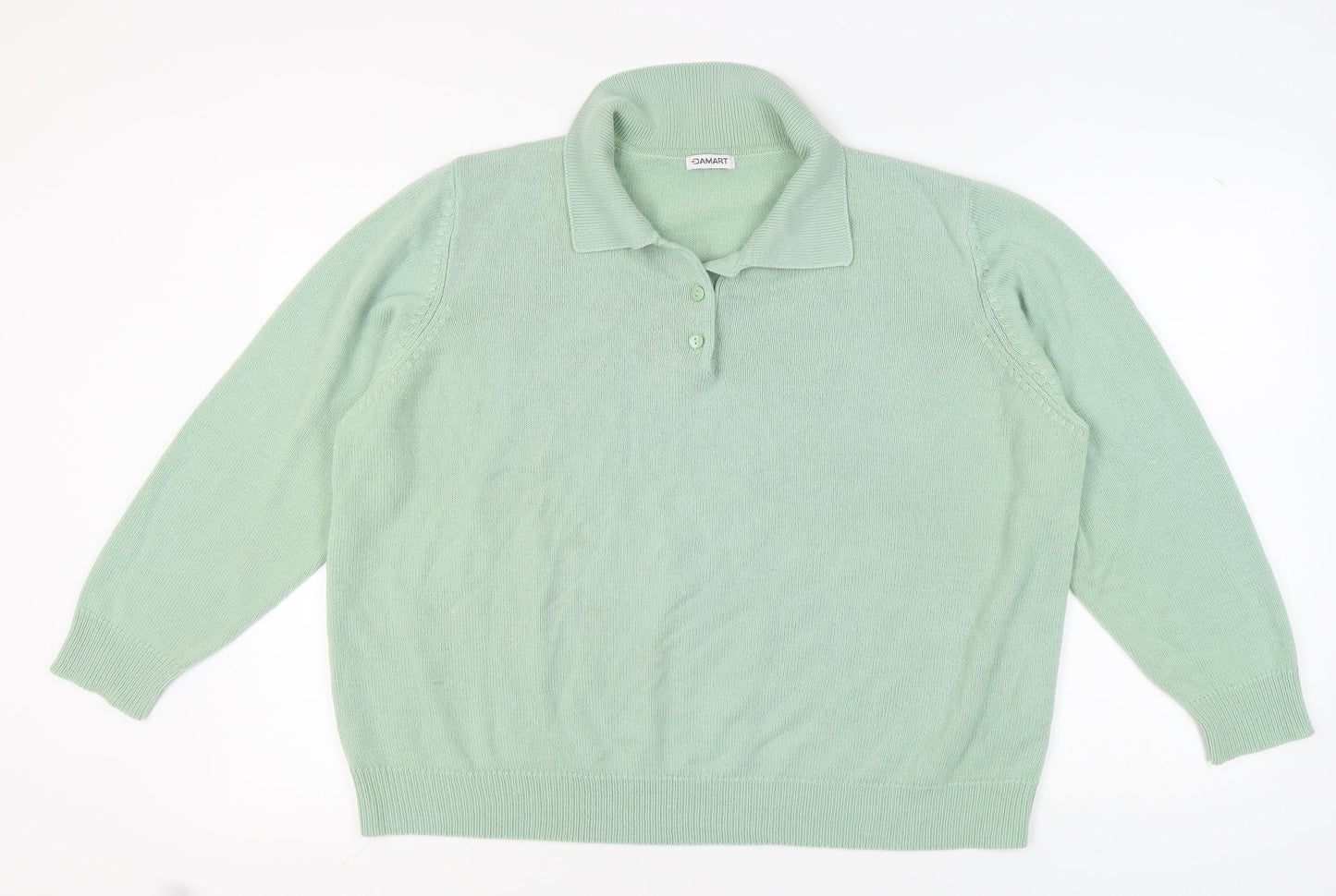 Damart Women's Green Collared Henley Jumper Size 14
