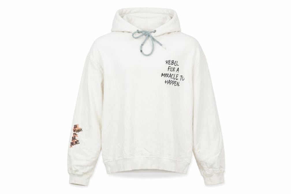 Zara Unisex White Graphic Print Pullover Hoodie S