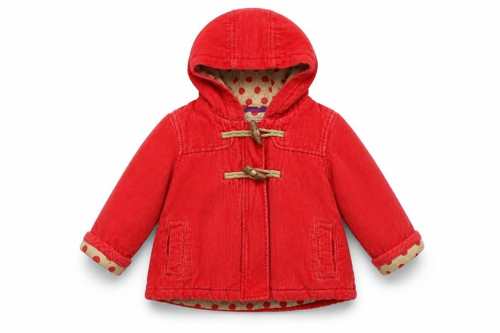 Next Girls Red Duffle Coat 18-24 Months Hooded Corduroy