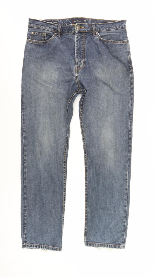 Marks and Spencer Men's Blue Straight Jeans, L