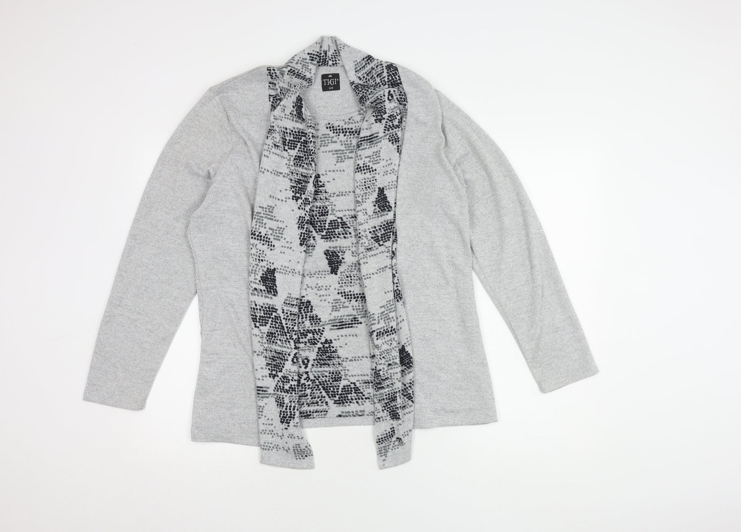 TIGI Women's Grey Long Sleeve Open Front Cardigan - Size L