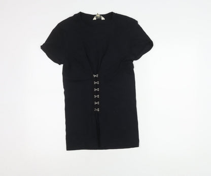 Additional front view of Miss Selfridge Women's Black T-Shirt, size 6