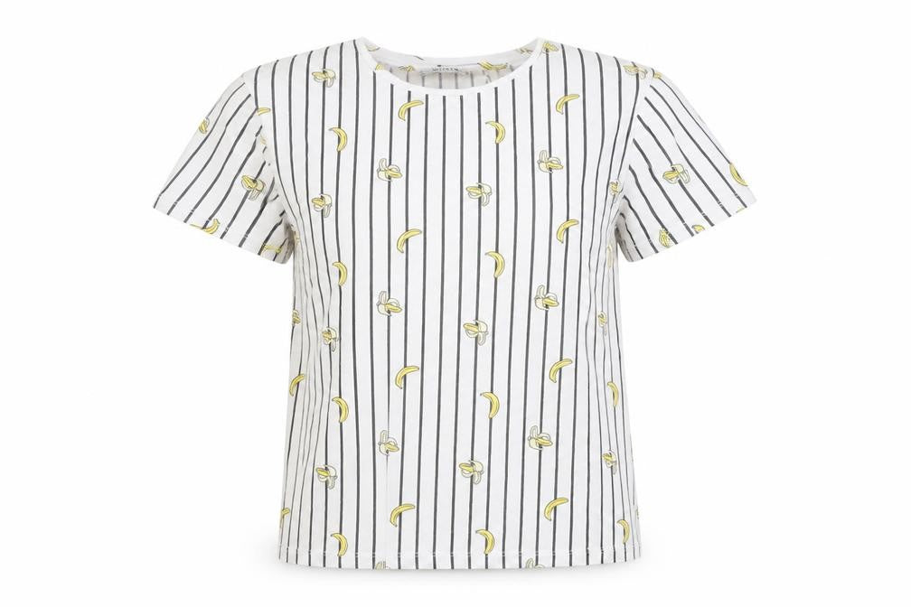 PULL&BEAR Women's White Striped Banana T-Shirt, Size S