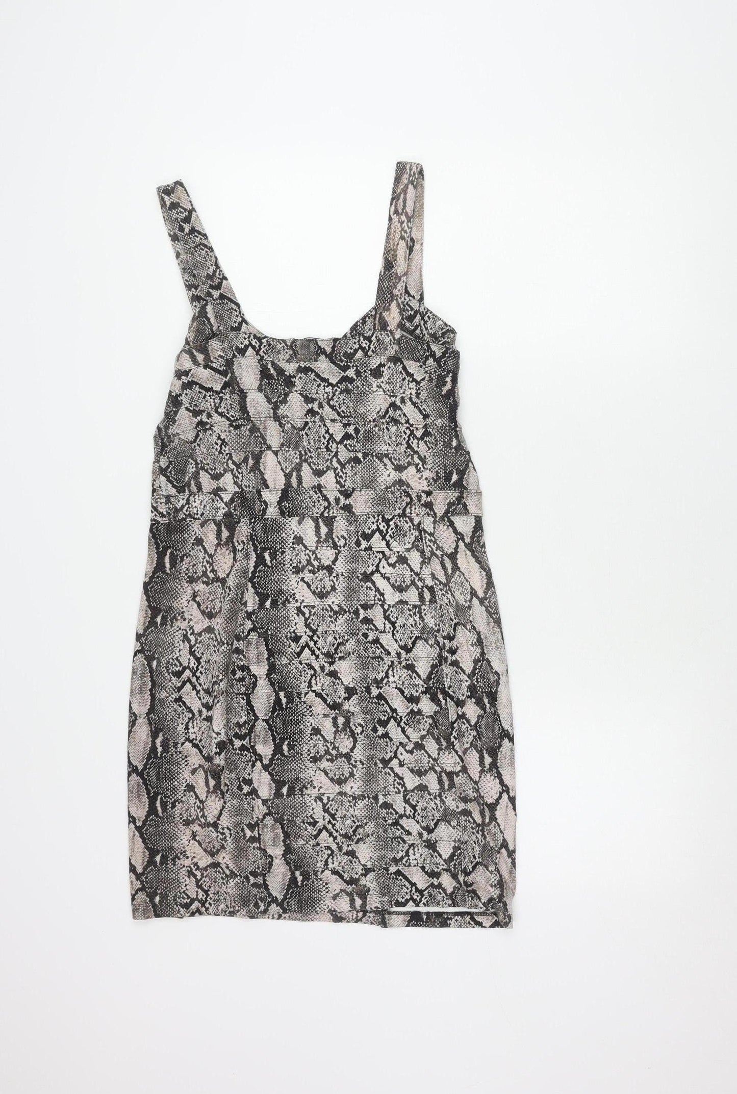 H&M Women's Grey Animal Print Pinafore Dress Size 14