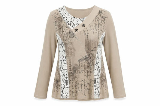 Kalisson Women's Beige Long Sleeve V-Neck Top M
