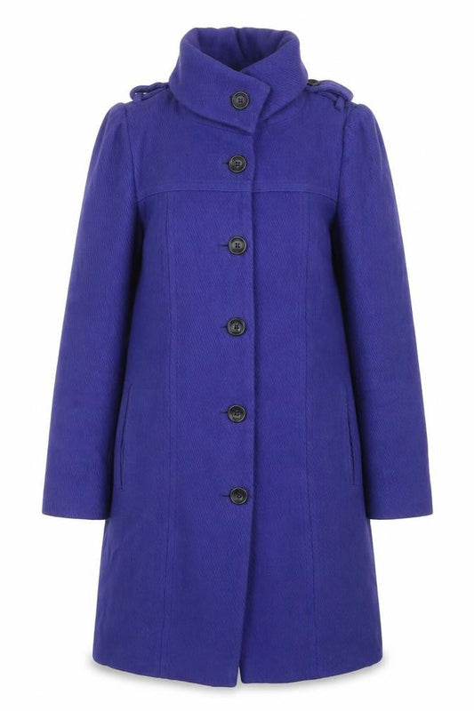 Front view of ASOS Women's Blue Long Wool Blend Overcoat, size 10