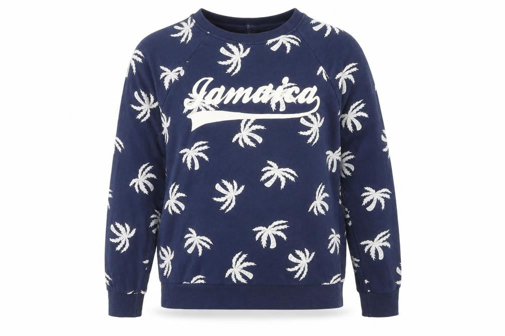 H&M Women's Blue Pullover Sweatshirt, M, Tropical Pattern