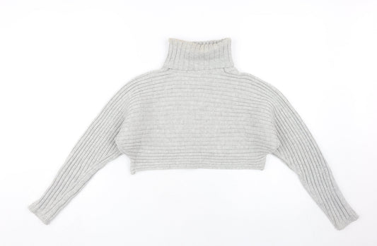 New Look Women's Grey Ribbed Roll Neck Jumper S