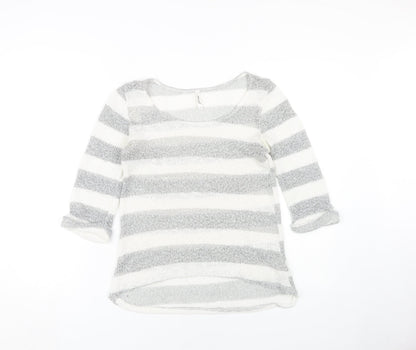 Next Women Grey Striped Pullover Jumper Size 10