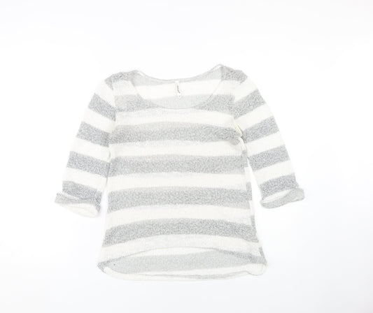 Next Women Grey Striped Pullover Jumper Size 10
