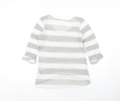Next Women Grey Striped Pullover Jumper Size 10