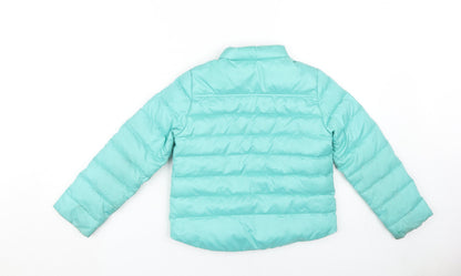Back view of Crewcuts girls’ blue puffer jacket, size 8