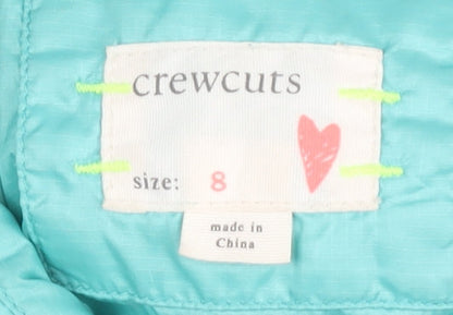 Close-up detail of Crewcuts girls’ blue puffer jacket, size 8