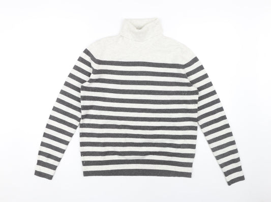 Marks and Spencer Women's Grey Striped Roll Neck Jumper