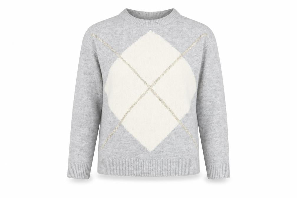 Lipsy Women's Grey Argyle Pullover Jumper Size 8