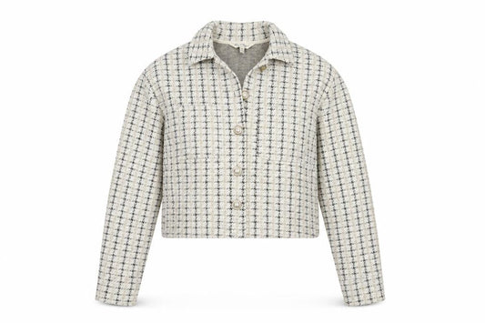 Front view of Miss Selfridge Women's Grey Check Cropped Jacket, size 10