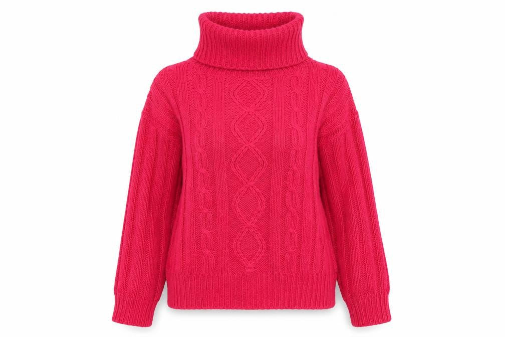 ODD London Women's Pink Roll Neck Cable-Knit Jumper M