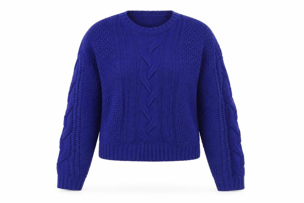 Axara Women's Blue Cable-Knit Pullover Jumper, Size M
