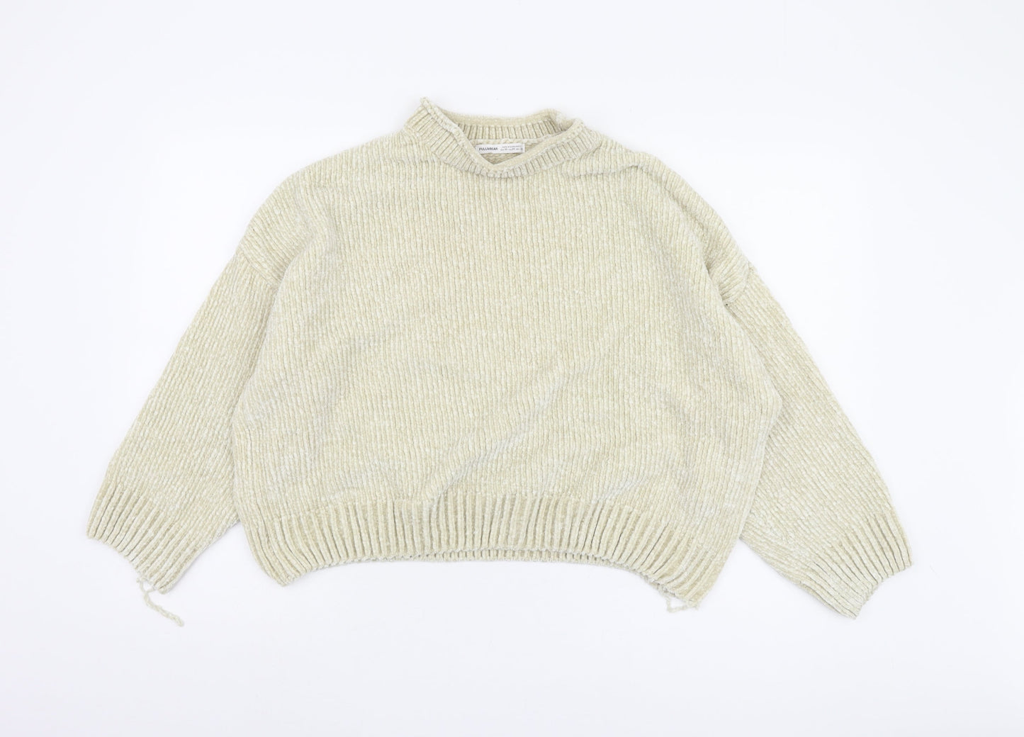Pull&Bear Women's Beige Mock Neck Jumper, Size 12, Polyester