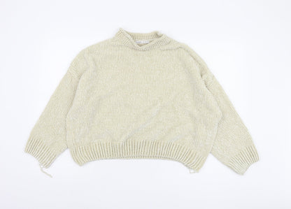 Pull&Bear Women's Beige Mock Neck Jumper, Size 12, Polyester