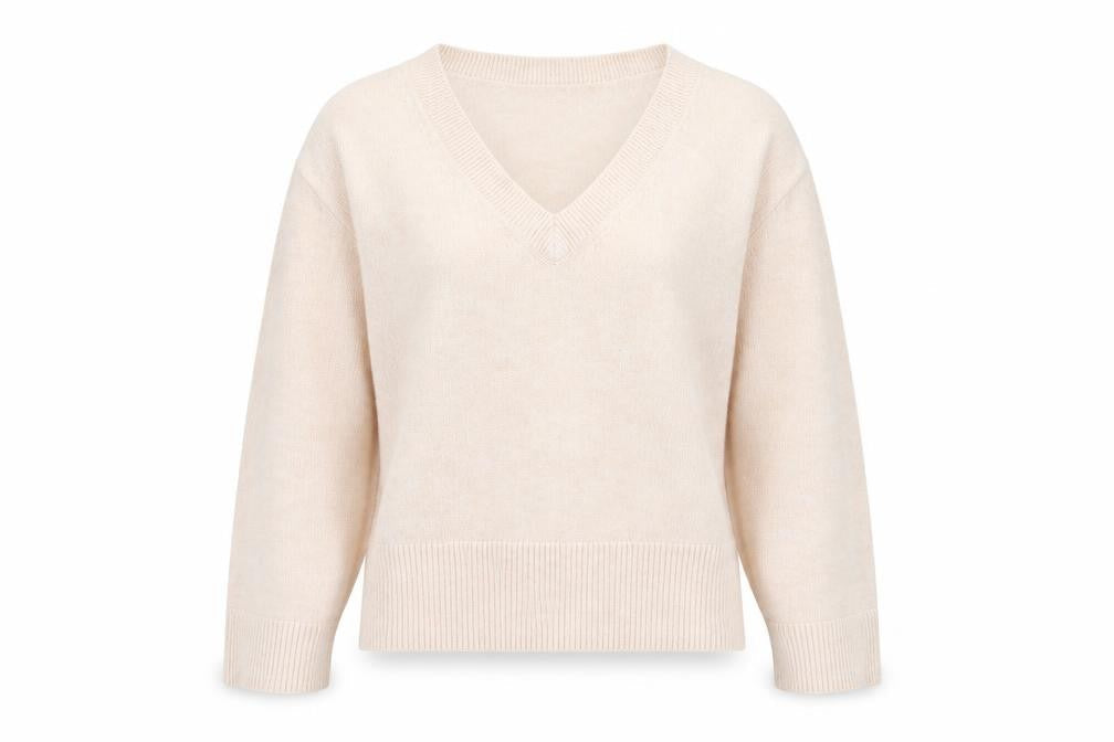 H&M Women Ivory V-Neck Pullover Jumper Size 12