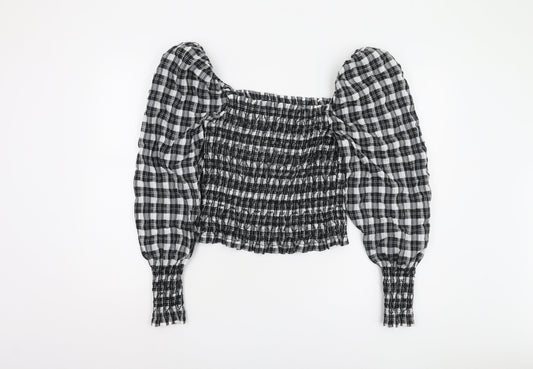 H&M Women's Black Cropped Plaid Blouse M