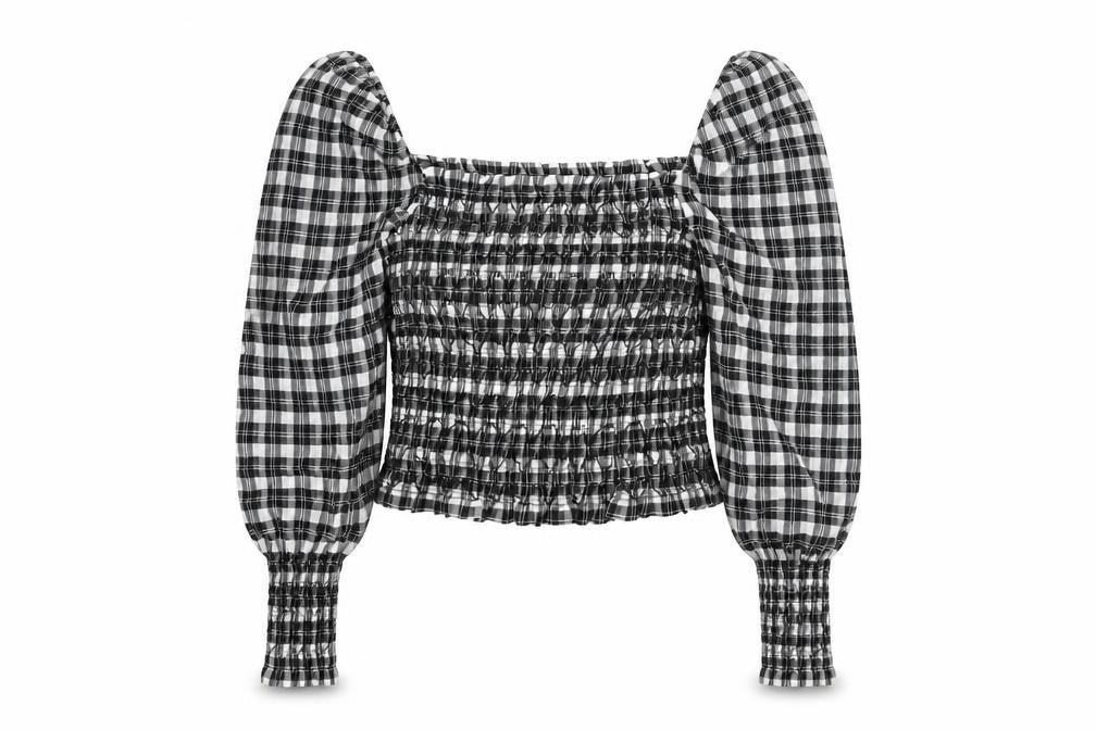 H&M Women's Black Cropped Plaid Blouse M