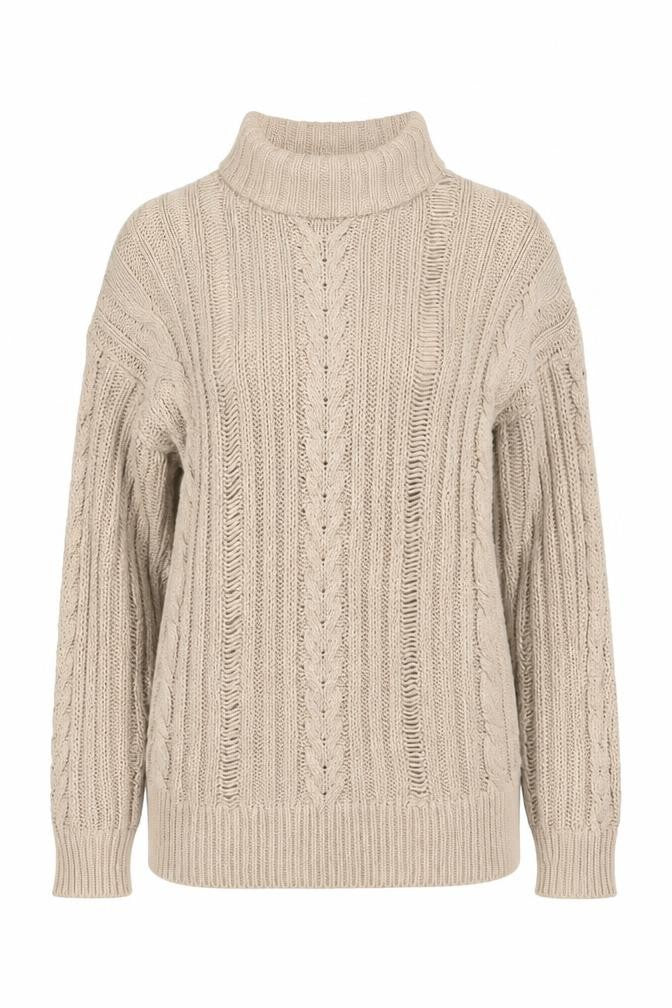 ASOS Beige Roll Neck Cable-Knit Cotton Pullover, Size 6
