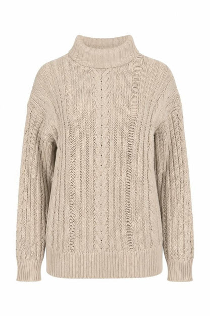 Front view of ASOS Beige Roll Neck Cable-Knit Cotton Pullover, size 6