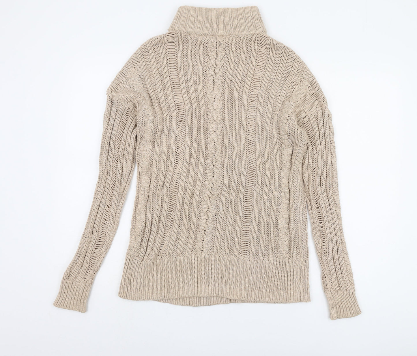 ASOS Beige Roll Neck Cable-Knit Cotton Pullover, Size 6