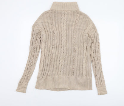 Back view of ASOS Beige Roll Neck Cable-Knit Cotton Pullover, size 6