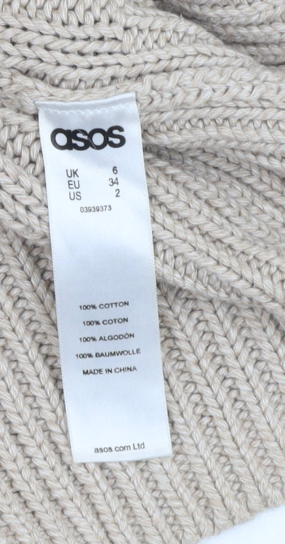 Close-up detail of ASOS Beige Roll Neck Cable-Knit Cotton Pullover, size 6