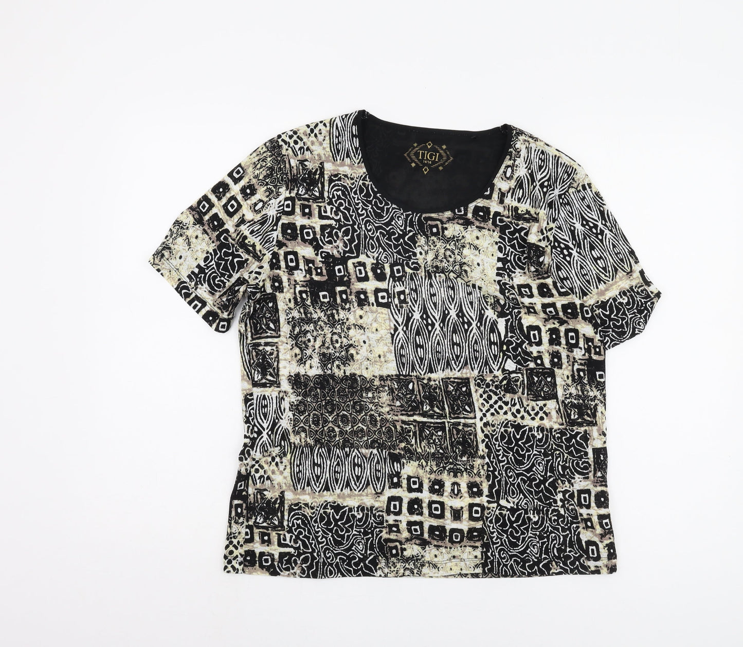 TIGI Women's Geometric Print T-Shirt, Size 14, Black