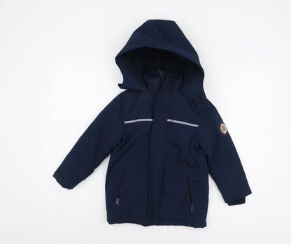 Front view of Andy & Evan boys’ blue parka jacket xs