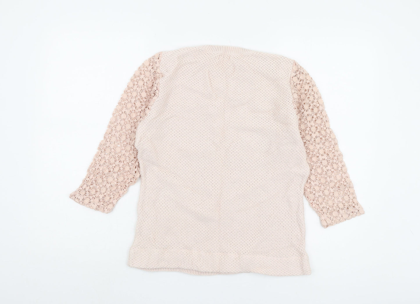 Cotton Traders Women's Beige Open-Knit Jumper Size 10