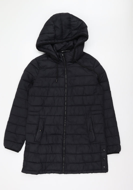 Zara Women's Black Mid-Length Hooded Jacket Size M