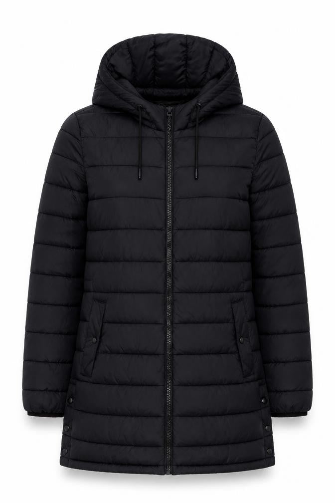 Zara Women's Black Mid-Length Hooded Jacket Size M