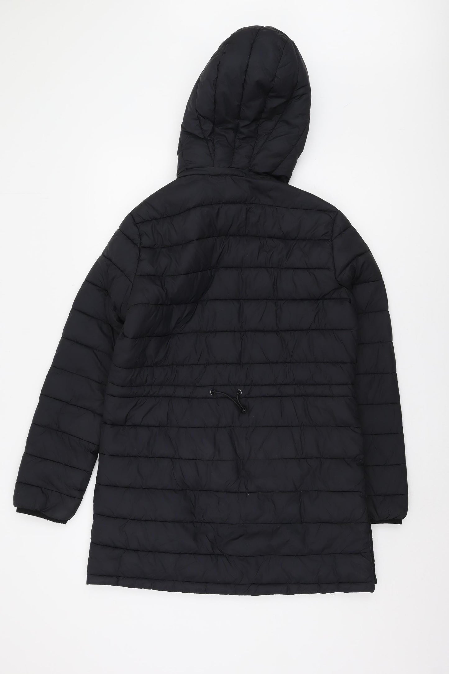 Zara Women's Black Mid-Length Hooded Jacket Size M