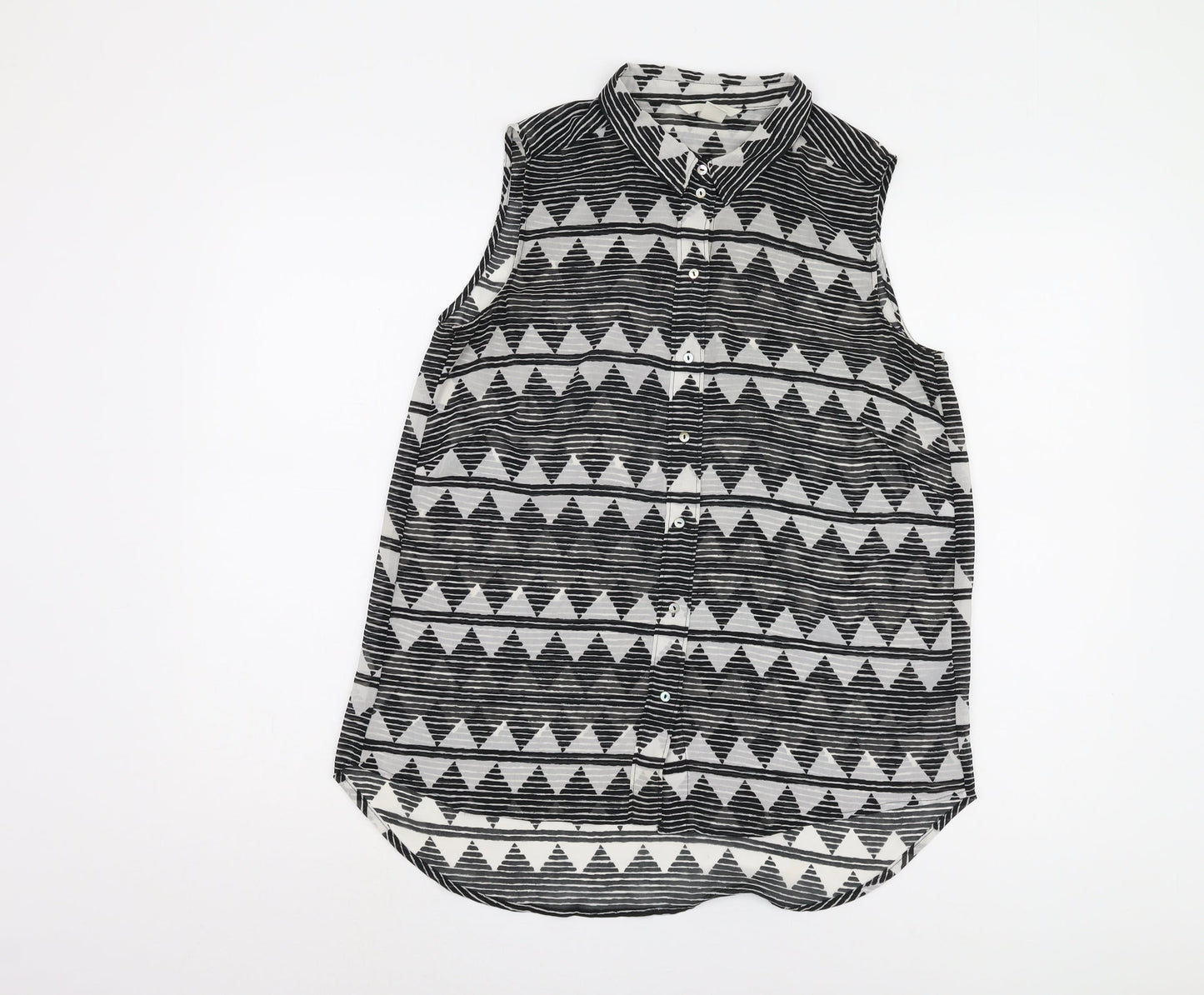 H&M Women's Black Geometric Button-Up Top Size 10