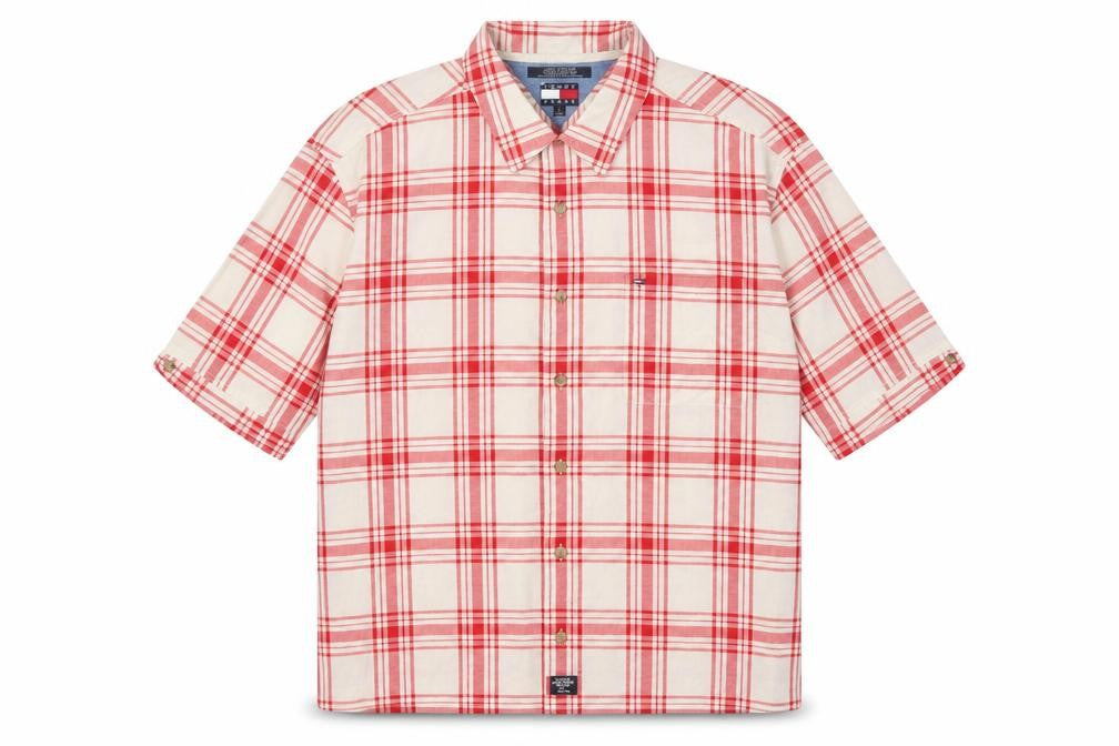 Tommy Jeans Men's Red XL Plaid Button-Up Shirt