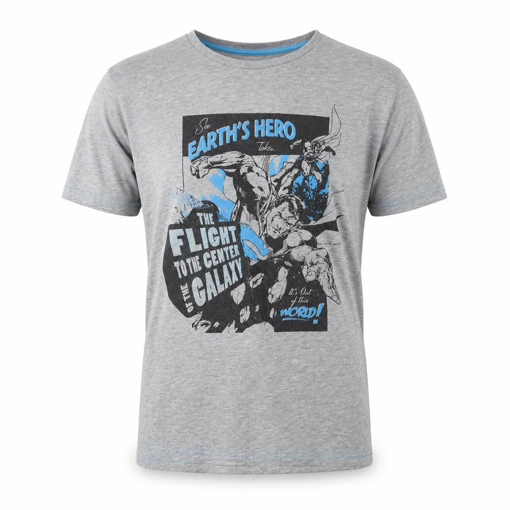 Superman Men's Grey Comic Logo T-Shirt, Size L