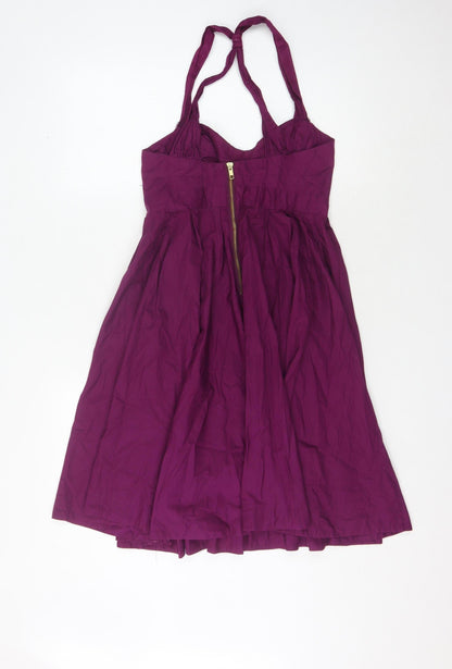 Back view of French Connection Women Purple Sleeveless Cocktail Dress