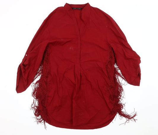 Zara Woman Red Fringe Blouse, Size M, Tunic Style
