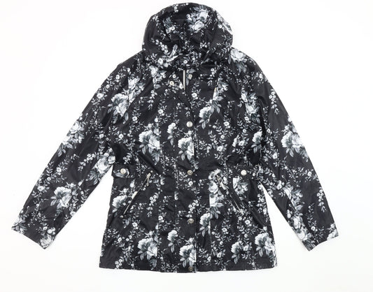 Finesse Women's Black Floral Rain Coat Size 10