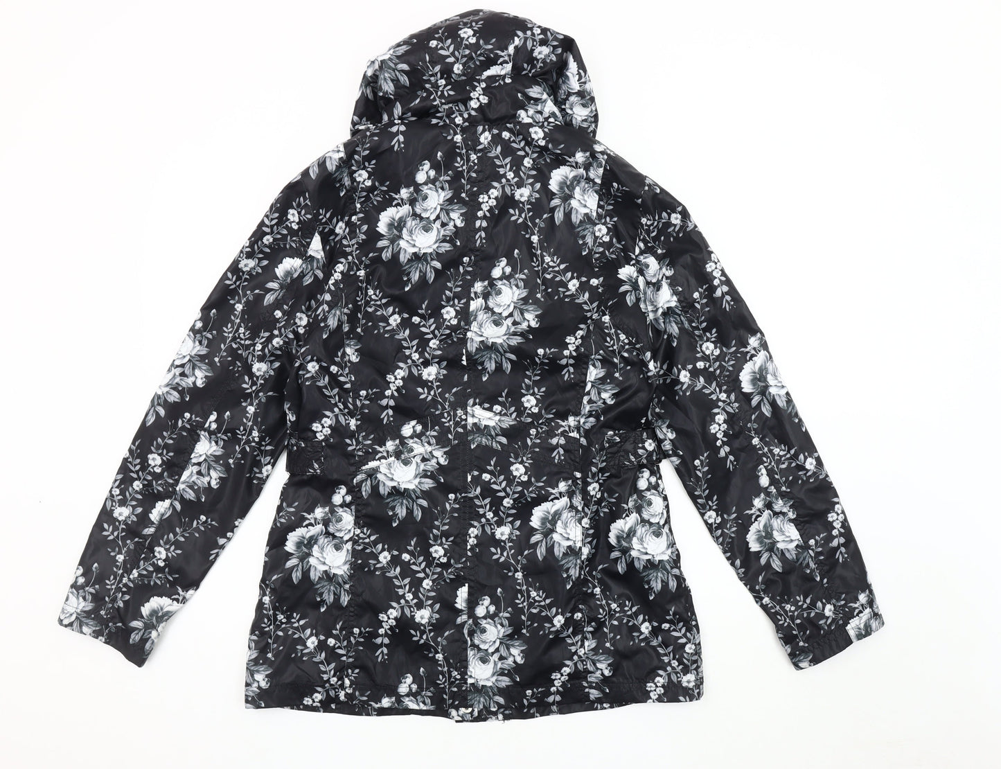 Finesse Women's Black Floral Rain Coat Size 10