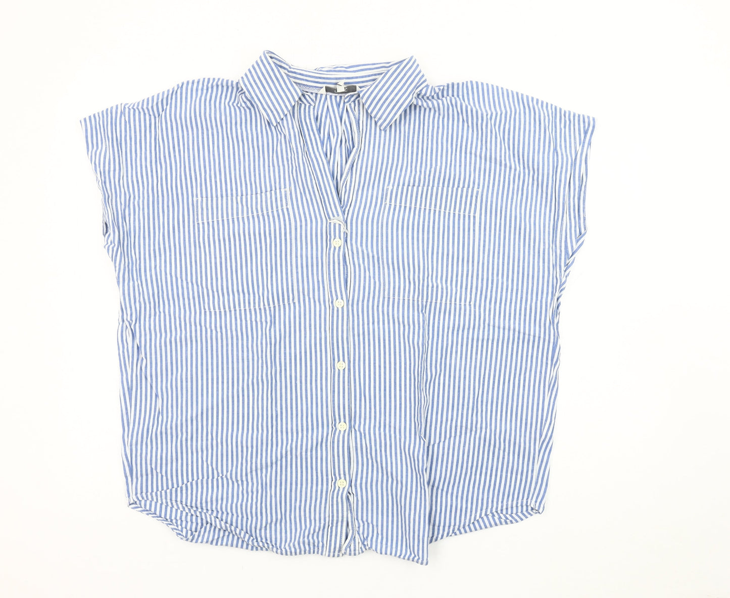 Next Women's Blue Striped Button-Up Shirt M Casual