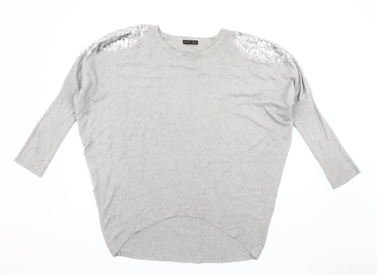 Studio Women's Grey Sequin Pullover Jumper One Size