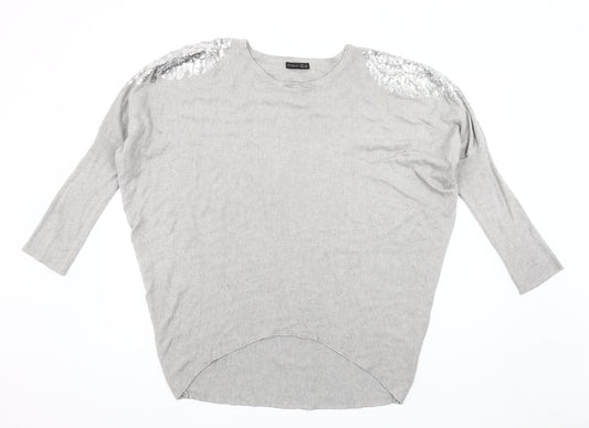 Studio Women's Grey Sequin Pullover Jumper One Size